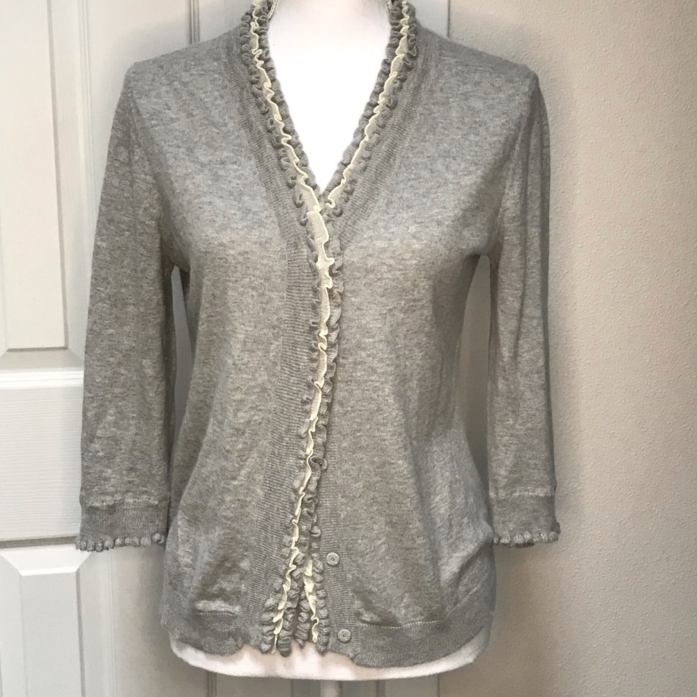 BOB TIMBERLAKE Cashmere Blend Cardigan with Ruffles and Snap Front Medium M